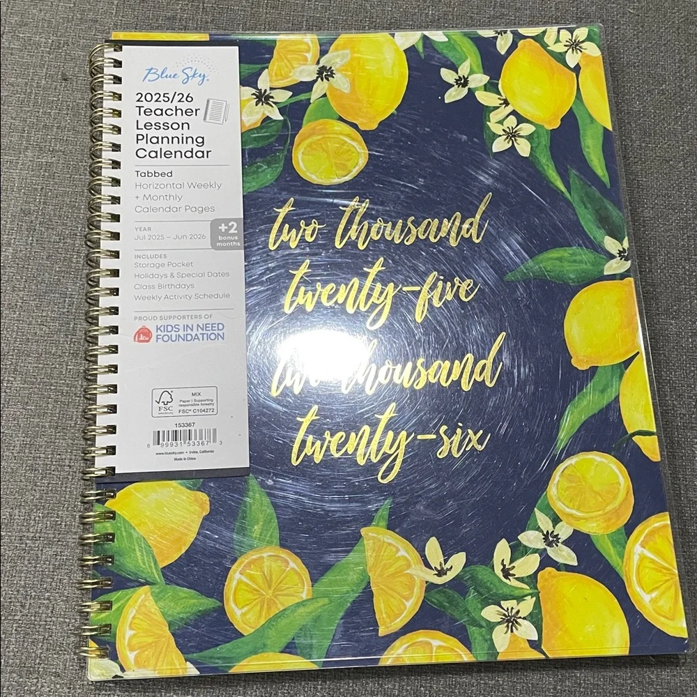 Blue Sky Blue Yellow Lemon Teacher lesson plan calendar July 2025 - June 2026